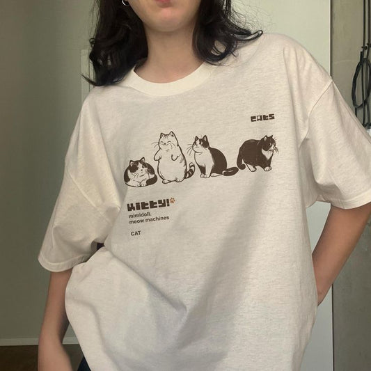 Doodle Cat Tshirt Beige